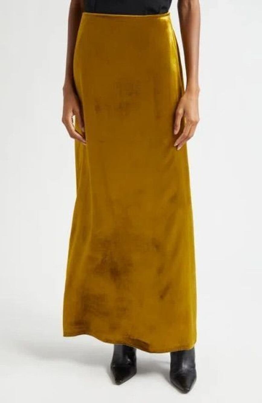 NWT Rohe Velvet Silk Blend Gold Skirt- Spot on front